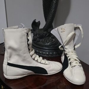 Puma Women's High-Top Cream and Black Sneakers